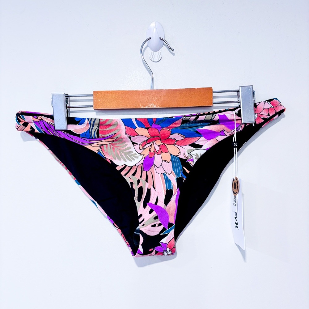 HURLEY Tropical palm paradise floral bikini bottom | Beach vibrant | Large